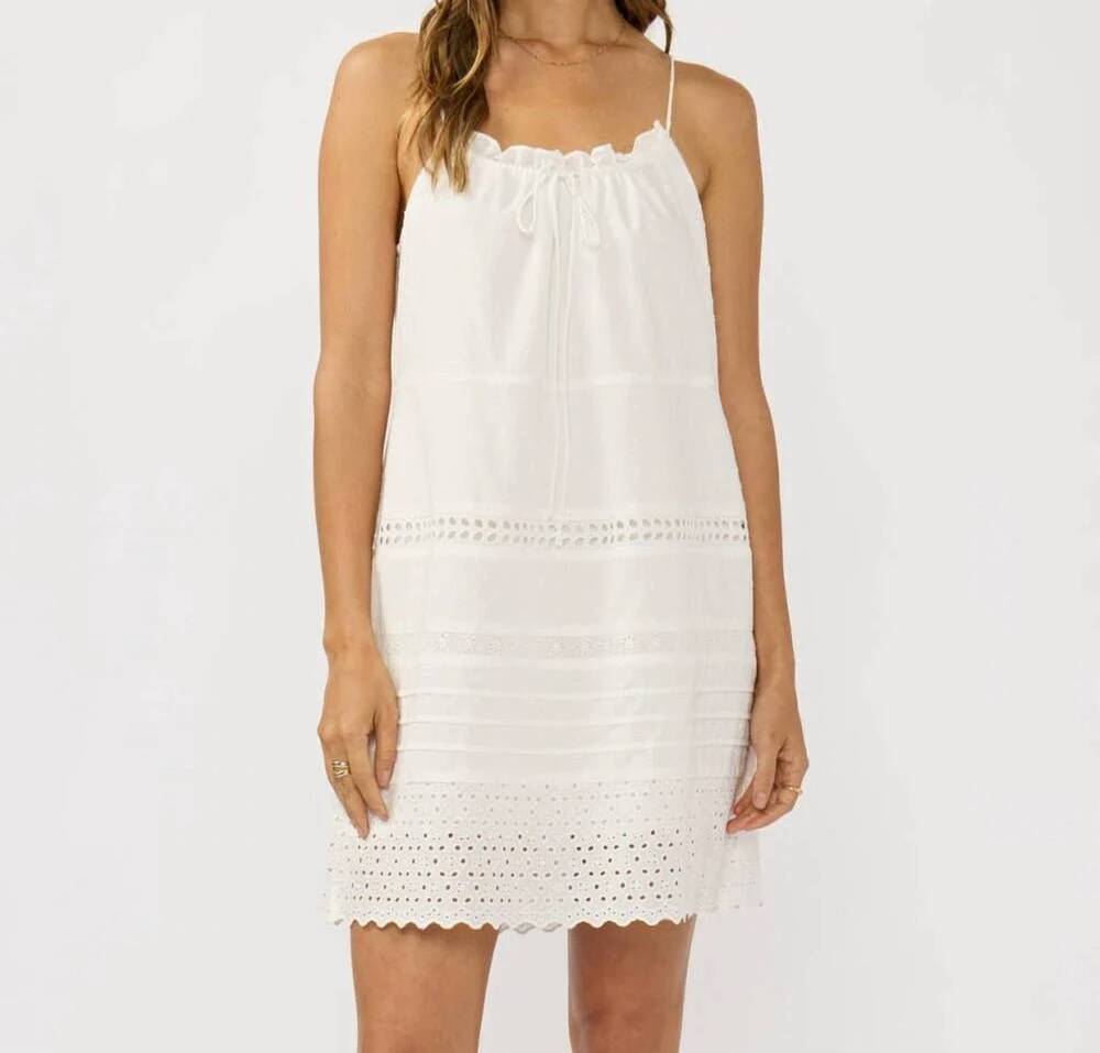 NEW LOVESTITCH eyelet pintuck mini dress in white